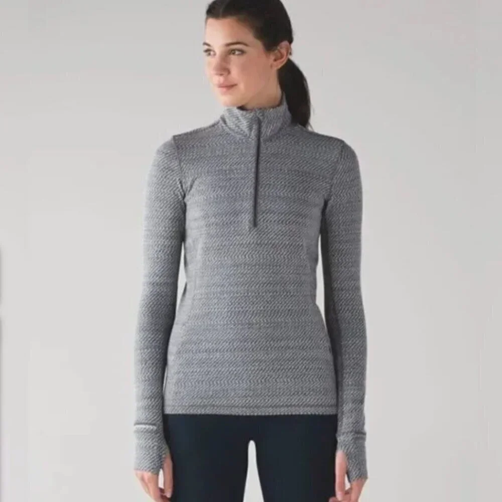Lululemon Outrun 1/2 Zip Hazy Heather Heathered White Heathered Black | …